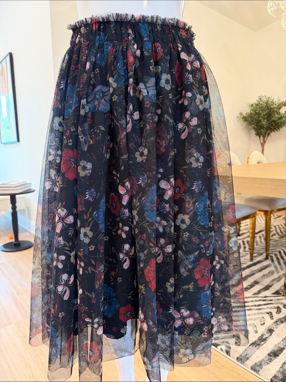 Lauren Conrad Black Floral Mesh overlay Skirt